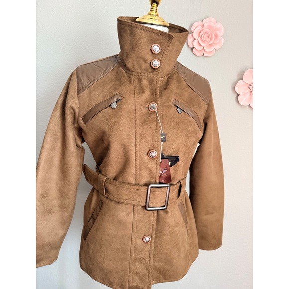 REPORTAGE REA Women's Brown Faux Suede Belted Jacket Size M new with tags - Picture 2 of 12